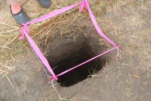 A 1/2 meter x 1/2 meter unit was opened up in section 2 for a test pit. The test pit is a meter deep and is used to determine stratigraphy and the depth of occupation at the site.