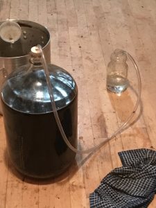 Spiced vanilla stout in primary fermenter with blow off tube