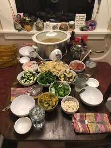 Prepared hot pot on the kitchen table