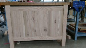 Back panel of oak kitchen hutch being made in furniture design