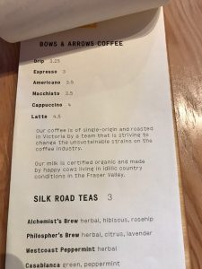 photo of a coffee/tea menu
