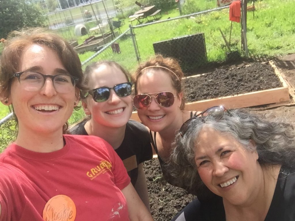 Our build team for May There Be Gardens. Myself, left, two women from WSECU, center, and our floating volunteer, right. We all choose roles we felt most comfortable in, and donated hours of hard work to the home of a beautiful family.
