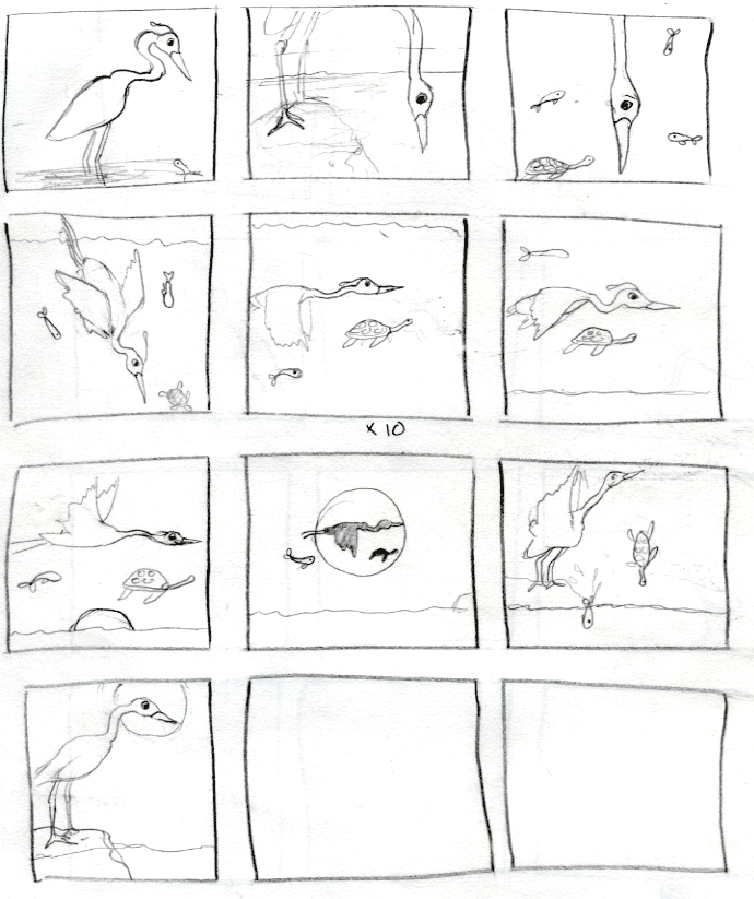 cell drawings of the blue heron animation