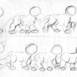 Sketches of different walking positions.