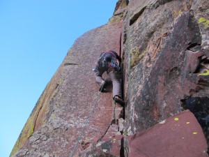 Tom lead climbing the first pitch of Star Wars.