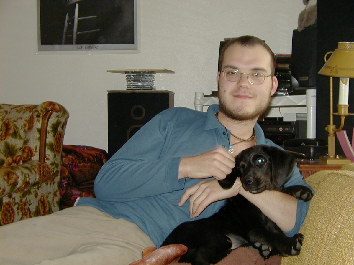 Adam in 2000 with puppy, Opus