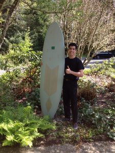 Author Andrew Ayala with his new Machine Surfboard.