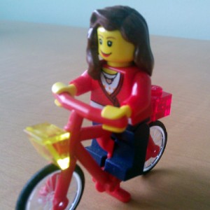Lady Lego on bicycle