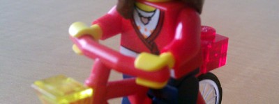 Lady Lego on bicycle