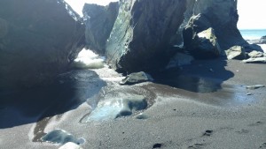 Water flowing between rocks