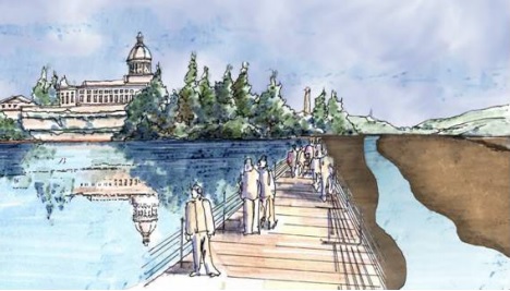 Artist's concept of the Dual-Basin Estuary option (image found on page 10 of the Capitol Lake Alternatives Analysis Final Report by Herra Environmental Consultants (link to document earlier in post))