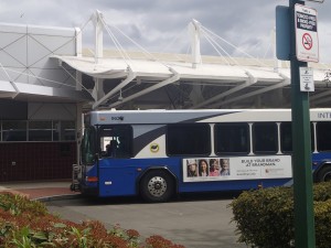 Bus departing transit center 