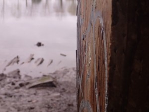 Graffiti on one of the docks pole.